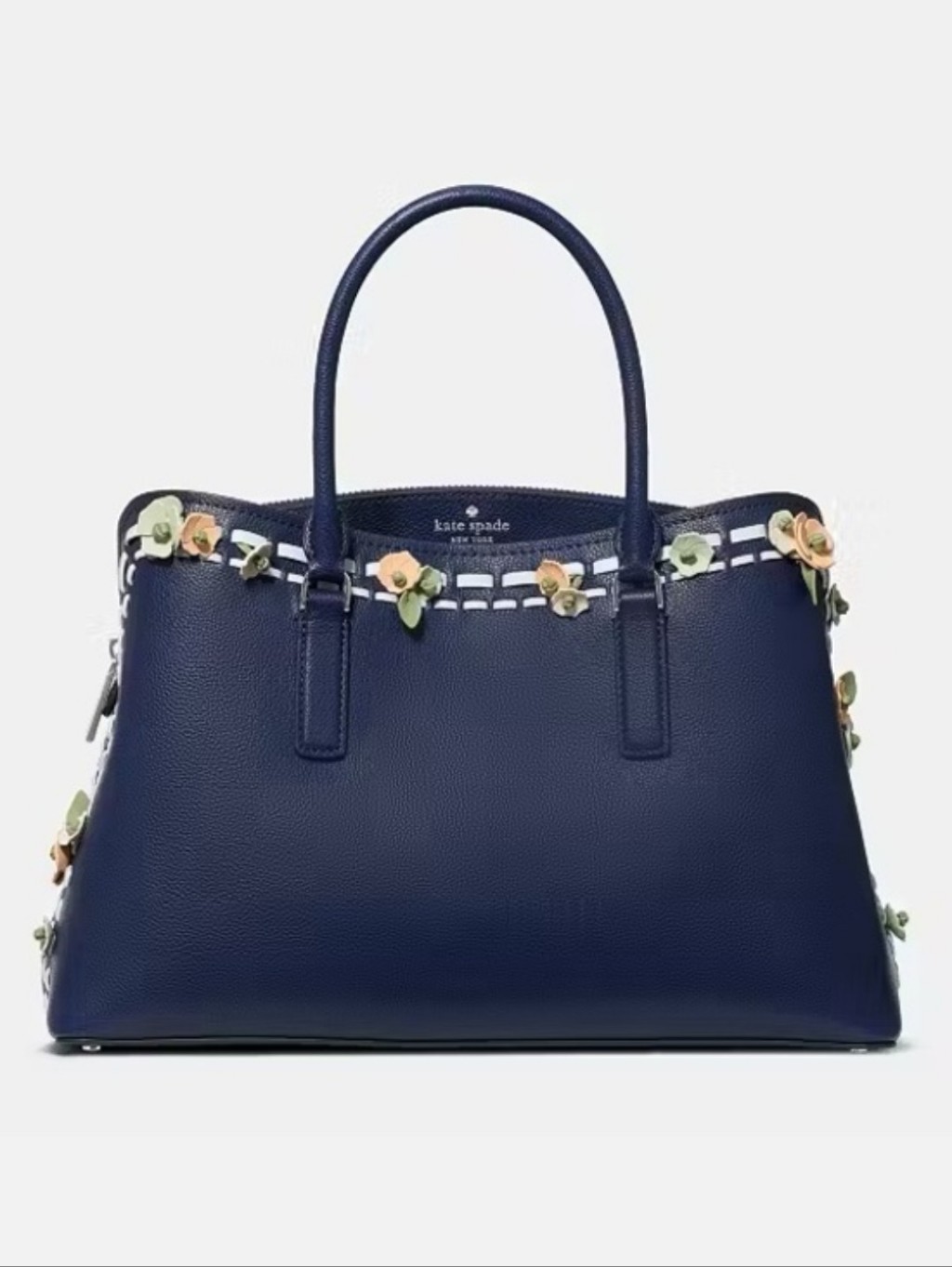 Nwt Kate Spade Thompson Street Floral Applique Large Satchel Bag, Parisian Navy
